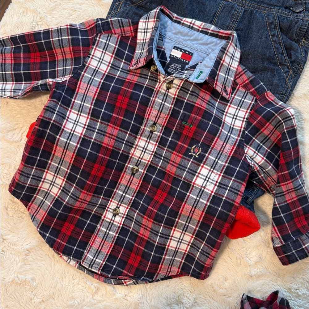 OshKosh B'gosh Overall with 2 button down shirts. - Picture 4 of 8